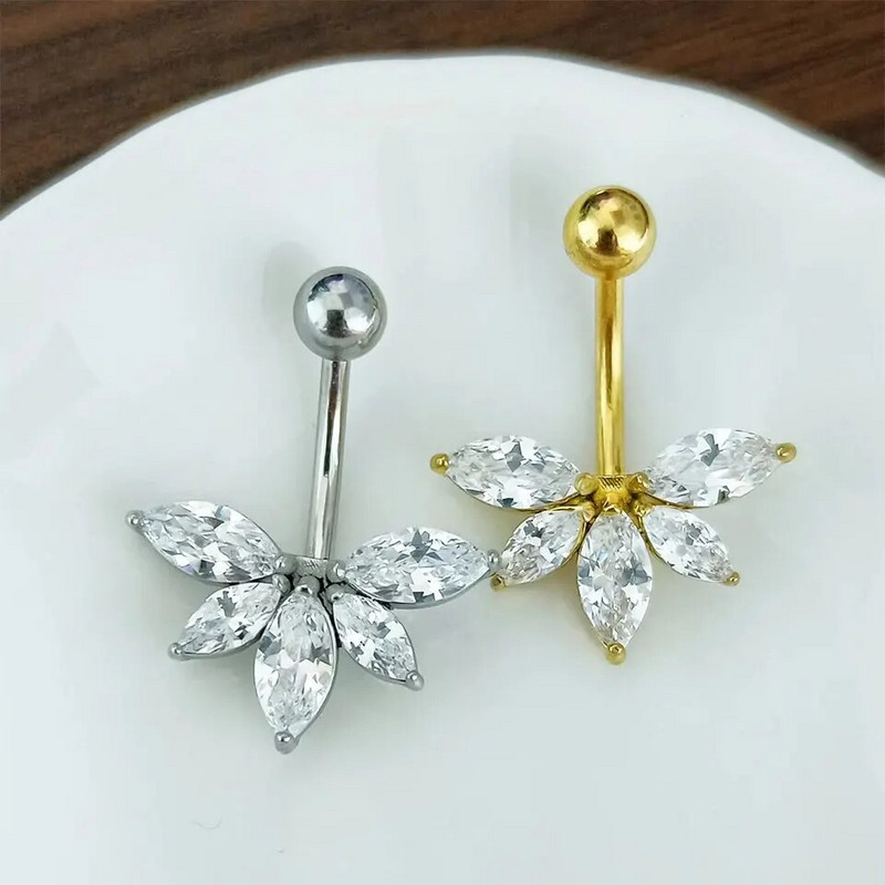 Pilns nerūsējošā tērauda ziedu CZ vēdera pīrsings rotaslietas nabas gredzens nabas pīrsingu komplekts ķermeņa pīrsings Nombril Lot