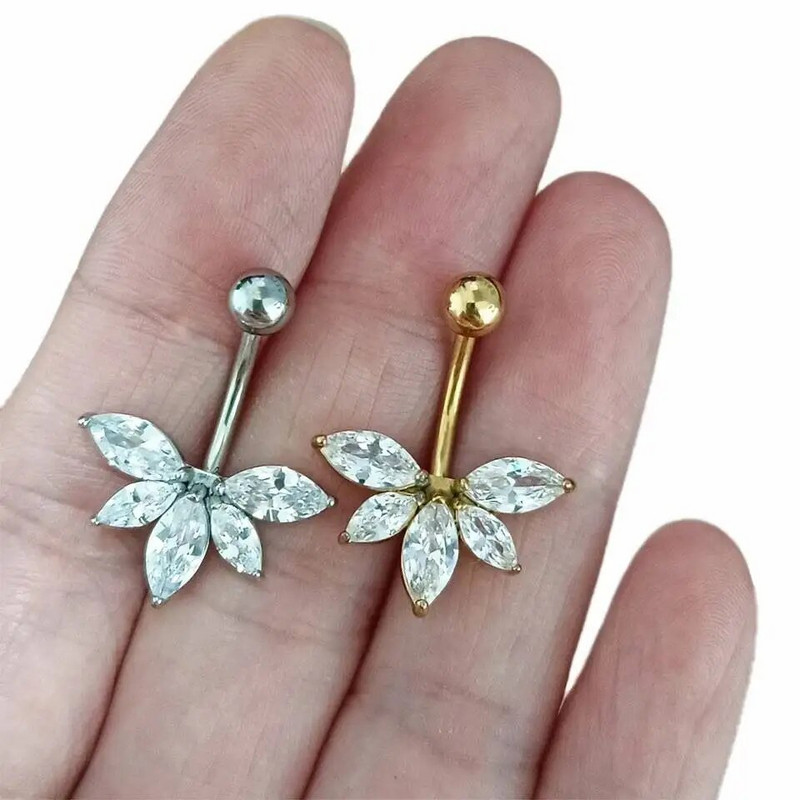 Pilns nerūsējošā tērauda ziedu CZ vēdera pīrsings rotaslietas nabas gredzens nabas pīrsingu komplekts ķermeņa pīrsings Nombril Lot