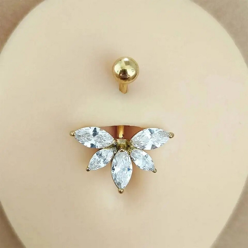 Pilns nerūsējošā tērauda ziedu CZ vēdera pīrsings rotaslietas nabas gredzens nabas pīrsingu komplekts ķermeņa pīrsings Nombril Lot