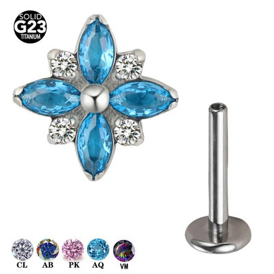 1 τεμ F136 Titanium Cute 5A CZ Flower Cartilage Crystal Piercing Labret Stud Piercing Κοσμήματα με εσωτερικό σπείρωμα Ear Tragus