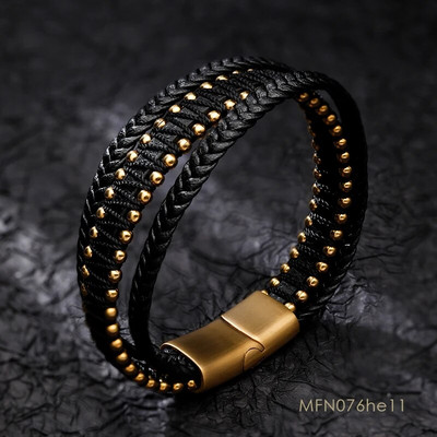 Jaunas modes daudzslāņu ādas rokassprādzes un šarmantas rokassprādzes ar rokām darinātas nerūsējošā tērauda pogas rokassprādze vīriešiem juvelierizstrādājumu dāvanu vairumtirdzniecība