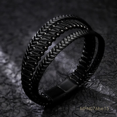 Jaunas modes daudzslāņu ādas rokassprādzes un šarmantas rokassprādzes ar rokām darinātas nerūsējošā tērauda pogas rokassprādze vīriešiem juvelierizstrādājumu dāvanu vairumtirdzniecība