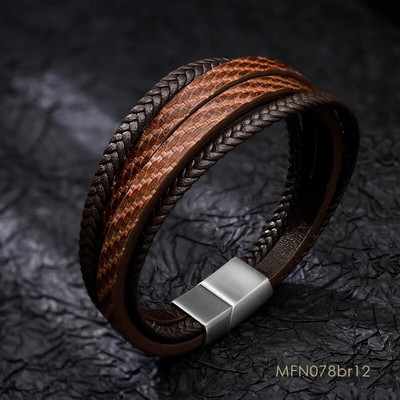 Jaunas modes daudzslāņu ādas rokassprādzes un šarmantas rokassprādzes ar rokām darinātas nerūsējošā tērauda pogas rokassprādze vīriešiem juvelierizstrādājumu dāvanu vairumtirdzniecība