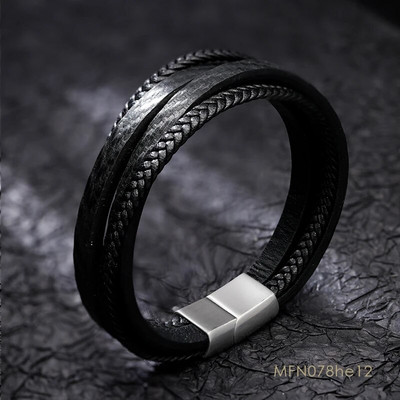 Jaunas modes daudzslāņu ādas rokassprādzes un šarmantas rokassprādzes ar rokām darinātas nerūsējošā tērauda pogas rokassprādze vīriešiem juvelierizstrādājumu dāvanu vairumtirdzniecība