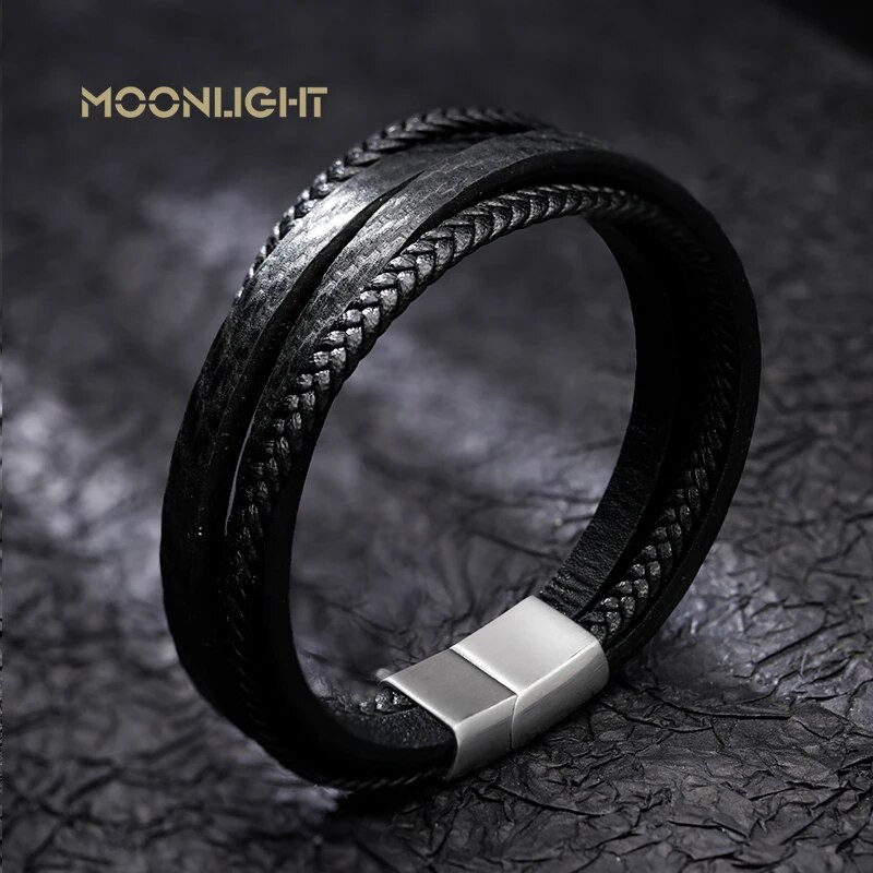 Jaunas modes daudzslāņu ādas rokassprādzes un šarmantas rokassprādzes ar rokām darinātas nerūsējošā tērauda pogas rokassprādze vīriešiem juvelierizstrādājumu dāvanu vairumtirdzniecība