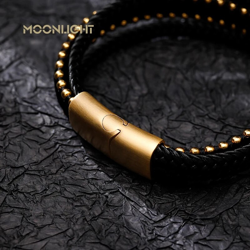 Jaunas modes daudzslāņu ādas rokassprādzes un šarmantas rokassprādzes ar rokām darinātas nerūsējošā tērauda pogas rokassprādze vīriešiem juvelierizstrādājumu dāvanu vairumtirdzniecība