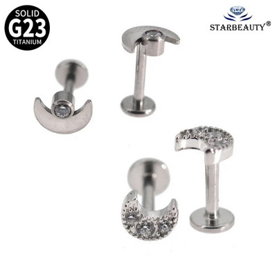 Moon Shape ASTM F136 Titanium Piercing lūpų 16G CZ Crescent Moon Top Flat Back Labret Monroe lūpų kremzlė Helix Tragus Conch Ear