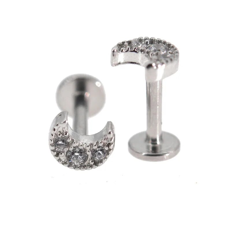 Moon Shape ASTM F136 titāna lūpu pīrsings 16G CZ Crescent Moon Top Flat Back Labret Monroe lūpu skrimslis Helix Tragus gliemežnīcas auss