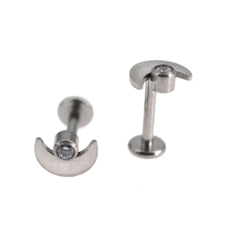 Moon Shape ASTM F136 titāna lūpu pīrsings 16G CZ Crescent Moon Top Flat Back Labret Monroe lūpu skrimslis Helix Tragus gliemežnīcas auss
