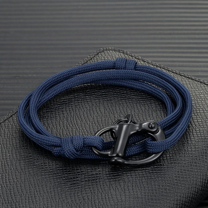 MKENDN vīriešu melna pavasara slēdzene, neilona virves rokassprādze nerūsējošā tērauda važas Paracord Survival burāšanas rotaslietas dāvanas