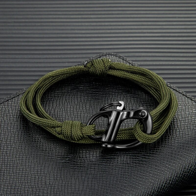 MKENDN vīriešu melna pavasara slēdzene, neilona virves rokassprādze nerūsējošā tērauda važas Paracord Survival burāšanas rotaslietas dāvanas