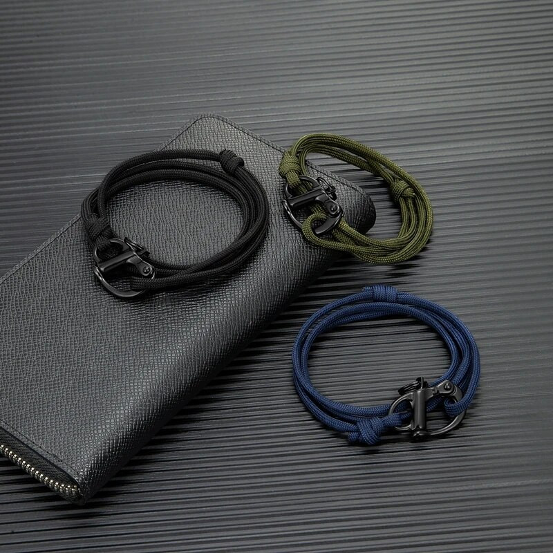 MKENDN vīriešu melna pavasara slēdzene, neilona virves rokassprādze nerūsējošā tērauda važas Paracord Survival burāšanas rotaslietas dāvanas