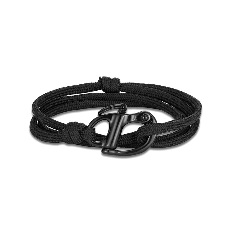 MKENDN vīriešu melna pavasara slēdzene, neilona virves rokassprādze nerūsējošā tērauda važas Paracord Survival burāšanas rotaslietas dāvanas