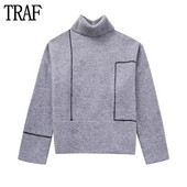 Πλεκτό πουλόβερ με ζιβάγκο TRAF Γυναικεία διακοσμητικά Γυναικεία πουλόβερ Oversize Γυναικεία πουλόβερ 2023 Φθινοπωρινά πουλόβερ για γυναίκες Μακρυμάνικα πλεκτά