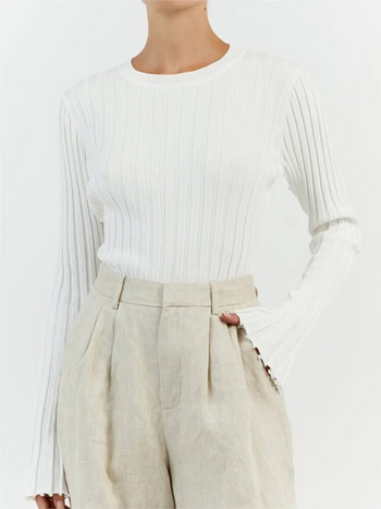 Πλεκτό πλεκτό πουλόβερ με μακρύ μανίκι με λαιμόκοψη Φθινοπωρινό Χειμώνα Γυναικεία Casual Slim Fit Πλεκτό Γυναικείο Κομψό πουλόβερ