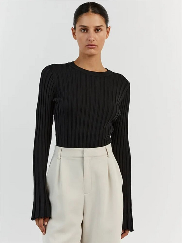 Sonikkootud pikkade varrukatega O-kaelusega kampsun Sügistalvine Naiste vabaaja Slim Fit Pullover Kudumid Naiste mood Elegantne džemper