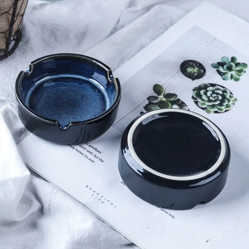 Kreatív kerámia hamutartó kék kemence máz Dekoratív dohányzóasztal hamutartók irodai asztali hamutálca európai művészet otthoni dekoráció