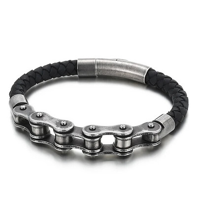 Vintage nerūsējošā tērauda vīriešu rokassprādze 10 MM riteņbraukšanas velosipēda ķēde, vīriešu rokassprādzes un rokassprādzes Vīrišķas ādas rotaslietas dāvanas