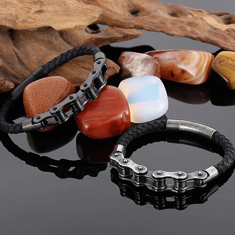 Vintage nerūsējošā tērauda vīriešu rokassprādze 10 MM riteņbraukšanas velosipēda ķēde, vīriešu rokassprādzes un rokassprādzes Vīrišķas ādas rotaslietas dāvanas