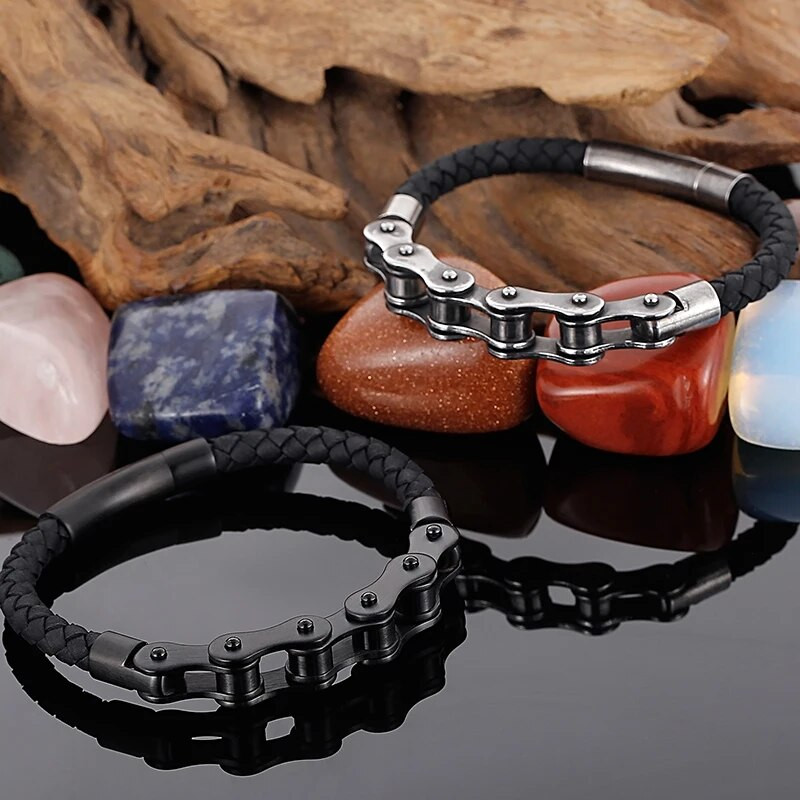 Vintage nerūsējošā tērauda vīriešu rokassprādze 10 MM riteņbraukšanas velosipēda ķēde, vīriešu rokassprādzes un rokassprādzes Vīrišķas ādas rotaslietas dāvanas
