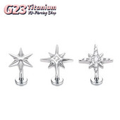 F136 iekšējā vītne Titanium 16G Sparkling CZ North Star Stud Earring Labret Cartilage Tragus Helix gliemežnīcas daivas pīrsings 2023