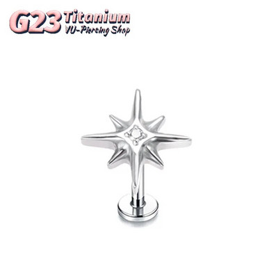 F136 iekšējā vītne Titanium 16G Sparkling CZ North Star Stud Earring Labret Cartilage Tragus Helix gliemežnīcas daivas pīrsings 2023