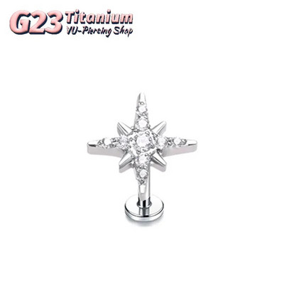 F136 iekšējā vītne Titanium 16G Sparkling CZ North Star Stud Earring Labret Cartilage Tragus Helix gliemežnīcas daivas pīrsings 2023