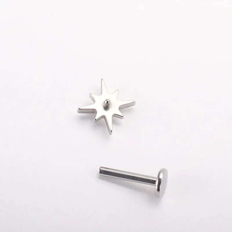 F136 iekšējā vītne Titanium 16G Sparkling CZ North Star Stud Earring Labret Cartilage Tragus Helix gliemežnīcas daivas pīrsings 2023