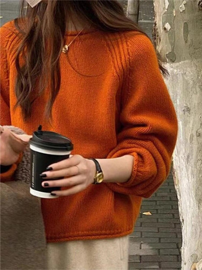 Sieviešu apģērbs 2023. gada jaunums korejiešu stilā rudens ziemas brīvi džemperi ar garām piedurknēm vienkrāsaini trikotāžas džemperi ar O veida kakla izgriezumu