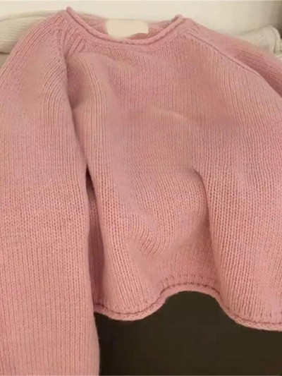 Sieviešu apģērbs 2023. gada jaunums korejiešu stilā rudens ziemas brīvi džemperi ar garām piedurknēm vienkrāsaini trikotāžas džemperi ar O veida kakla izgriezumu