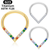 Jauns G23 titāna krāsains CZ asaru starpsienas gredzens 16G deguna gredzens ar šarnīrveida segmentu pīrsings spirāles skrimslisTragus auskaru rotaslietas