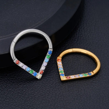 Νέο G23 Titanium Colorful CZ Teardrop Septum Ring 16G Nose Ring Ringed Segment Piercing Helix CartilageTragus Earring Jewelry
