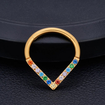 Νέο G23 Titanium Colorful CZ Teardrop Septum Ring 16G Nose Ring Ringed Segment Piercing Helix CartilageTragus Earring Jewelry