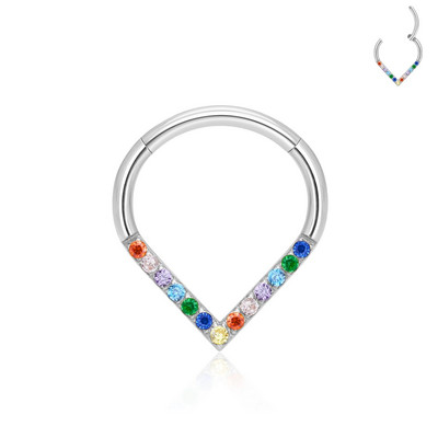 Jauns G23 titāna krāsains CZ asaru starpsienas gredzens 16G deguna gredzens ar šarnīrveida segmentu pīrsings spirāles skrimslisTragus auskaru rotaslietas