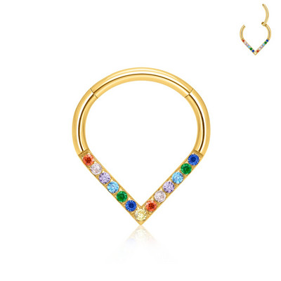 Jauns G23 titāna krāsains CZ asaru starpsienas gredzens 16G deguna gredzens ar šarnīrveida segmentu pīrsings spirāles skrimslisTragus auskaru rotaslietas