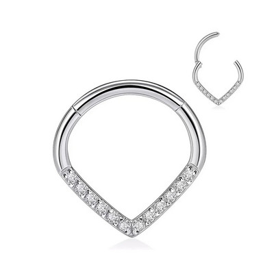 Jauns G23 titāna krāsains CZ asaru starpsienas gredzens 16G deguna gredzens ar šarnīrveida segmentu pīrsings spirāles skrimslisTragus auskaru rotaslietas