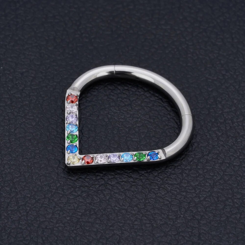Jauns G23 titāna krāsains CZ asaru starpsienas gredzens 16G deguna gredzens ar šarnīrveida segmentu pīrsings spirāles skrimslisTragus auskaru rotaslietas