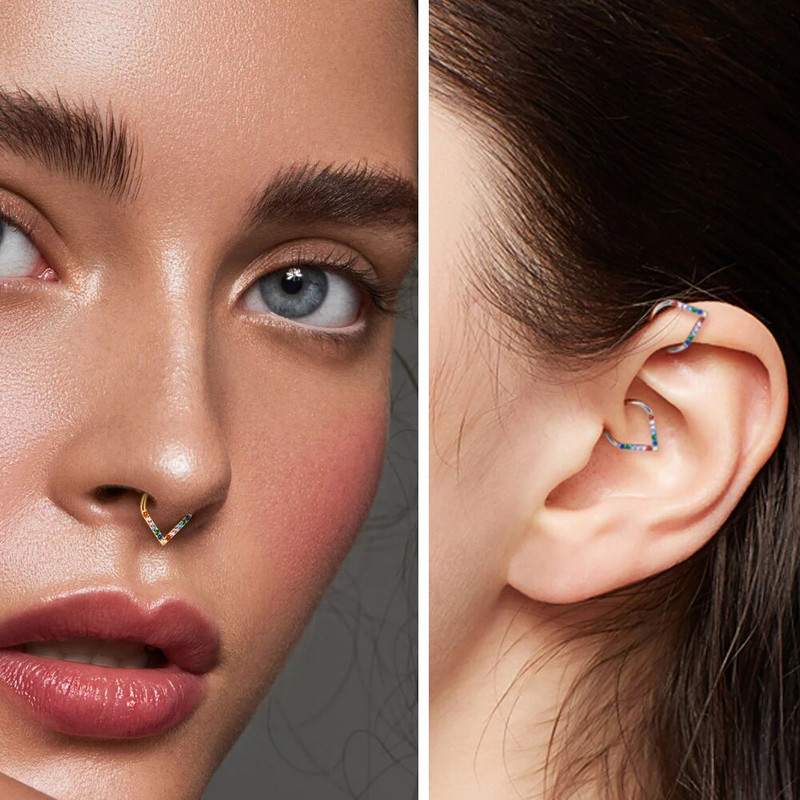 Jauns G23 titāna krāsains CZ asaru starpsienas gredzens 16G deguna gredzens ar šarnīrveida segmentu pīrsings spirāles skrimslisTragus auskaru rotaslietas