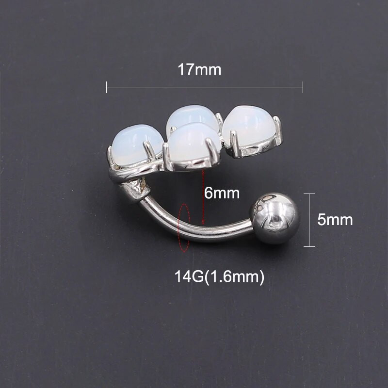 1 gab. Ziedu viltots opāls dārgakmeņu ķekars, tērauda nesakarīgs vēdera gredzens, piekarināms, tērauda vēdera gredzens, ķermeņa rotaslietas, ķermeņa auskars