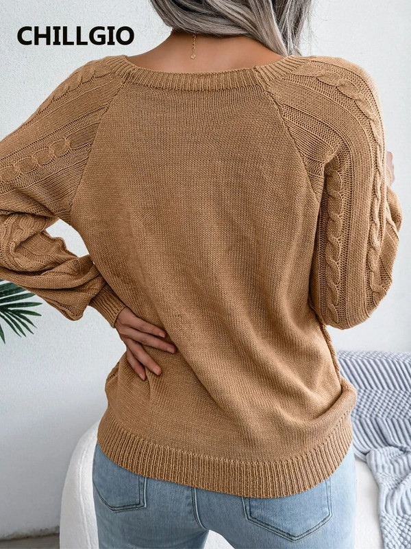 CHILLGIO Trikotāžas džemperis Sieviešu Modes Ielu apģērbi Trikotāžas Ar garām piedurknēm Elastīgi Trikotāžas Jauni Rudens Ziemas Silti Adīšanas Puloveri