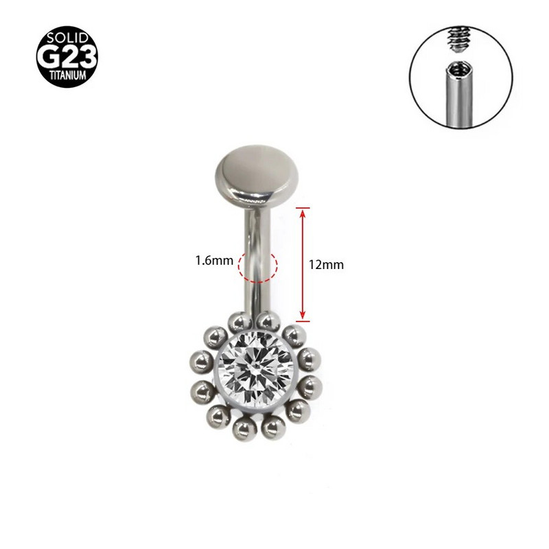 1Pc Body Jewelry-F136 Titanium CZ Smart Navel Belly Button Body Piercing 14Gx10x4/6mm Navel Curve Stieņi Vēdera gredzeni