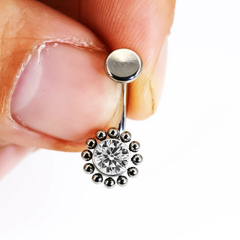 1Pc Body Jewelry-F136 Titanium CZ Smart Navel Belly Button Body Piercing 14Gx10x4/6mm Navel Curve Stieņi Vēdera gredzeni