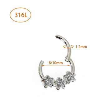 1 τεμ Unisex Ear Helix Piercing Κοσμήματα Δαχτυλίδι για τρύπημα μύτης Δαχτυλίδι τρυπήματος μύτης 8-10mm CZ Crystal Nose Septum Piercings Clicker