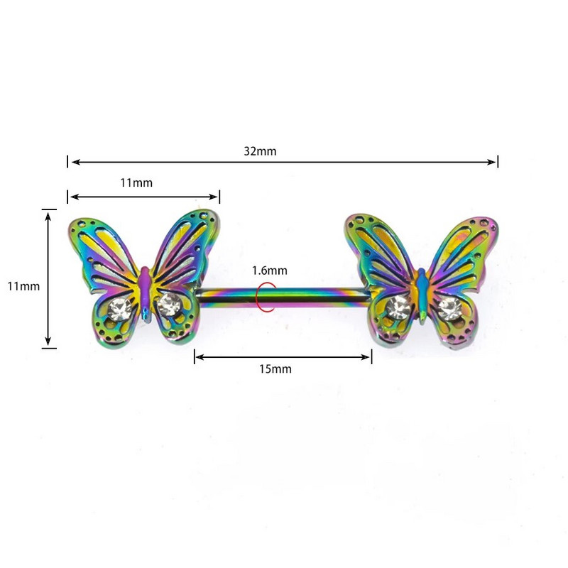 2tk 14G 1,6x15mm Seksikas kristallmadu nibukangi rõngad Opaalkassi liblikas niburõngas kangiga augustamine ehted meestele tüdrukule