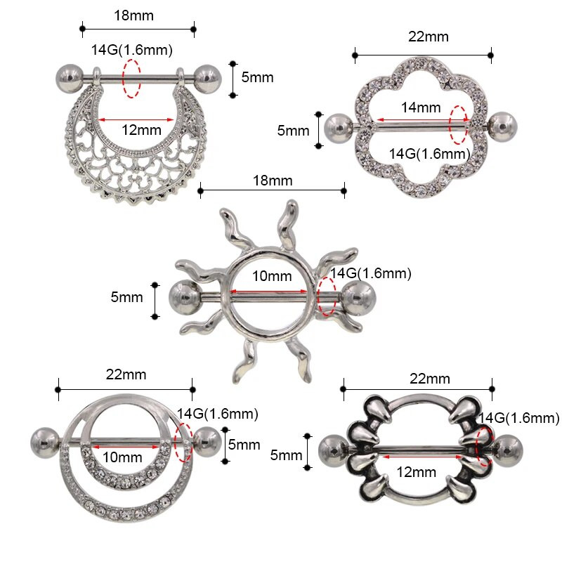 1Pair 316L Ķirurģiskā tērauda šķembu krāsa Krūšu stieņa pīrsings Nombril stieņa ķermeņa rotaslietas panku krūšu pīrsings Bohemia stieņa gredzeni