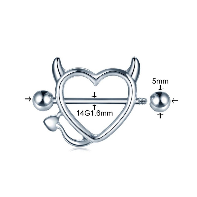 2Gb Ķirurģiskā tērauda krūšu pīrsings sirds auss stienis krūšu gredzens pīrsings stieņa gredzeni ķermeņa pīrsings rotaslietas 14G