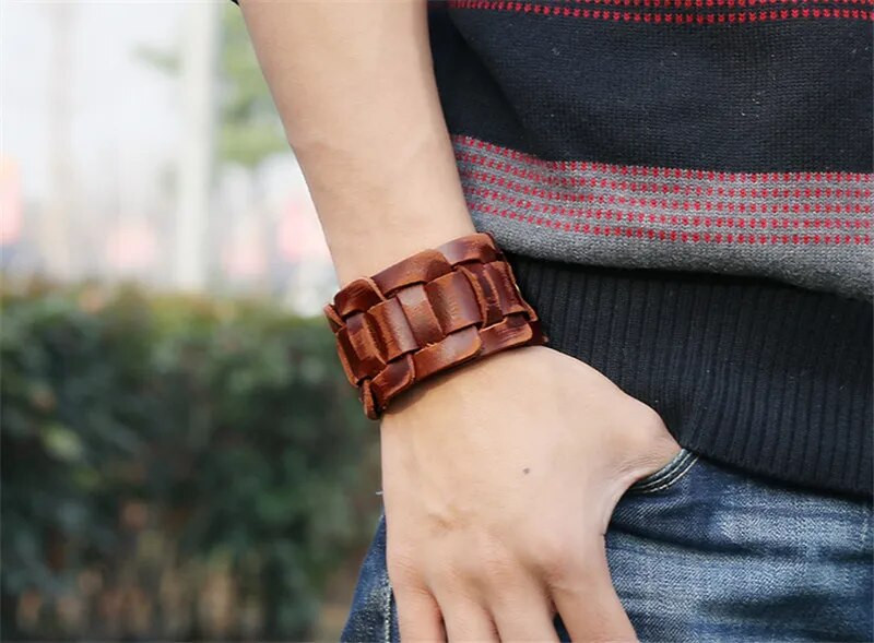 ZORCVENS új divat férfi széles bőr karkötő barna széles mandzsetta karkötők és karkötők csuklópánt vintage punk férfi ékszerek