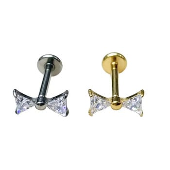 1 τεμ F136 Titanium Threadless Bow Flower Labret Studs Piercing Jewelry 16G Push Pin Cartilage Helix Tragus σκουλαρίκια για γυναικεία χείλη