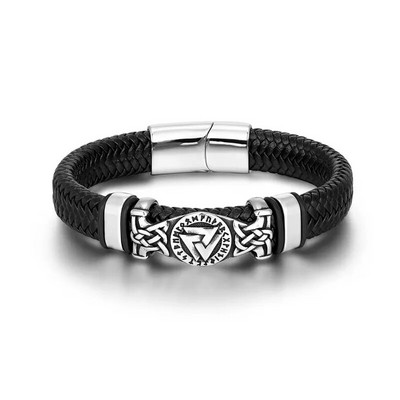 MKENDN Vikings Style 16 šķiedru pītas ādas rokassprādze vīriešiem Trīsstūrveida Vegvisir amulets Skandināvijas Ouroboros rotaslietas