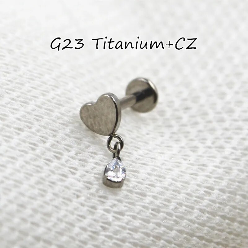 ASTM F136 Titanium EAR PIERC kulonu ķēde Dangle Ear Studs ar CZ Top Labret lūpu kniedes skrimšļa auskari ķermeņa pīrsingu rotaslietas